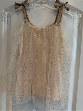 Zara Girls Sparkle Tulle Top - Nude/Pale Pink